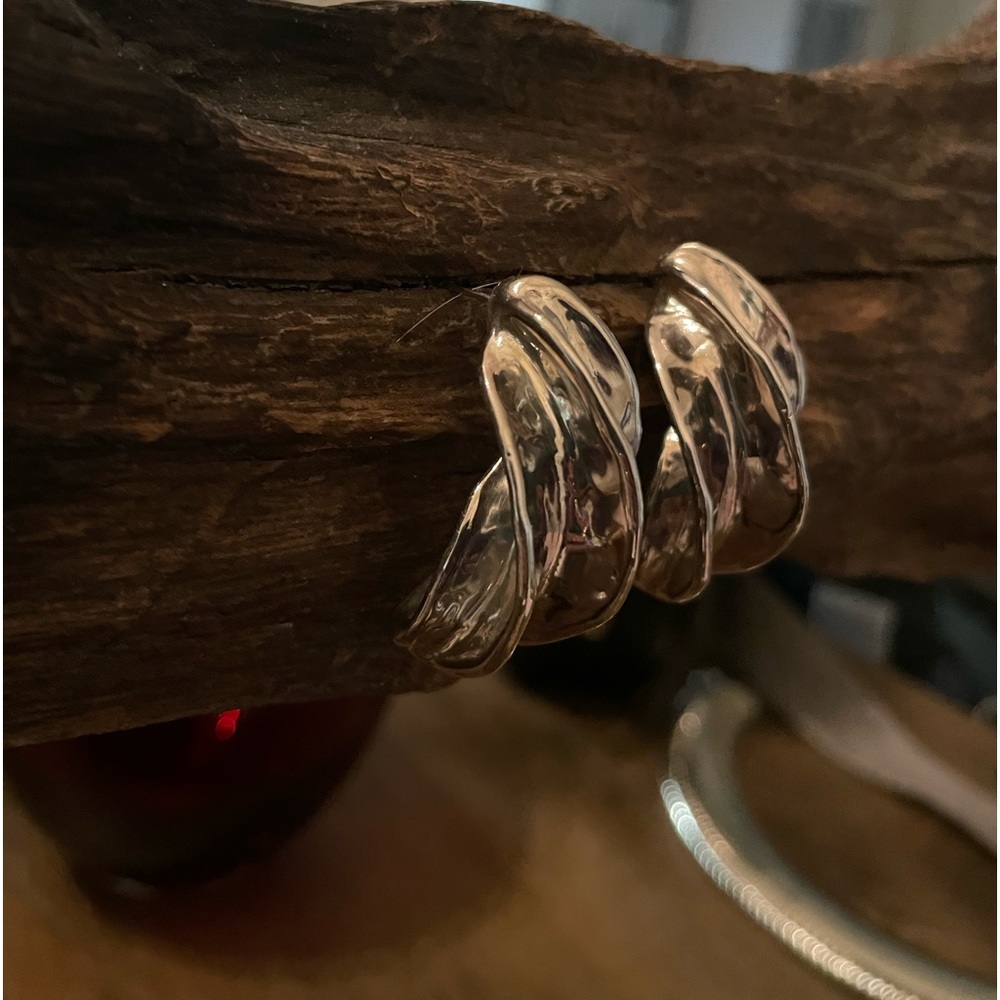Large twisted sterling post earrings